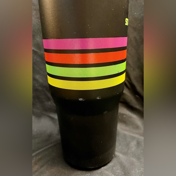 Stanley 30 Ounce Distressed Black Travel Mug with Rainbow of Neon Stripes Trendy - Picture 5 of 12